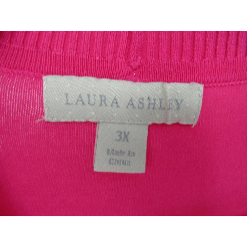 Laura Ashley Cardigan 3X Pink Open Front 3/4 Sleeve Ribbed Knit Minimal Layer